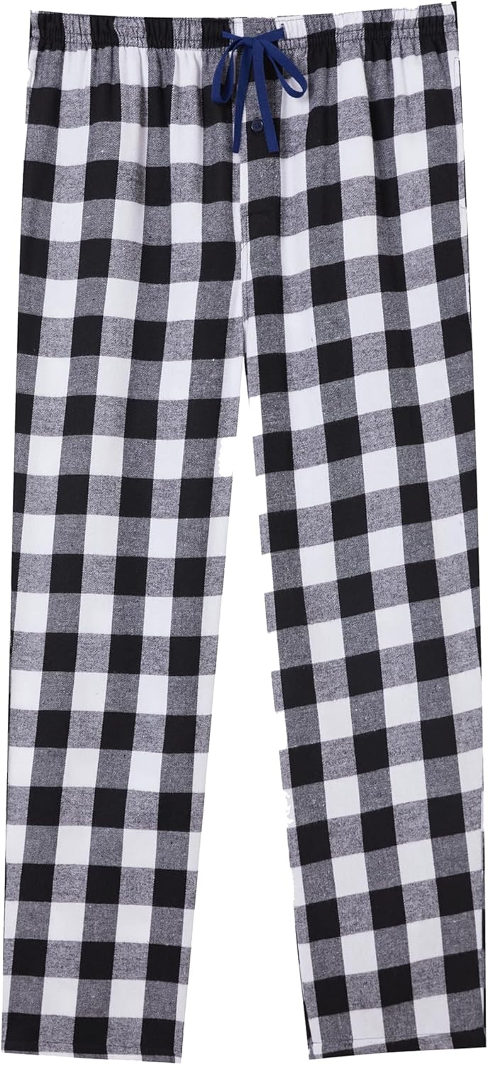 Mens Pajama Pants Flannel Cotton Plaid Sleep & Lounge Pants, PJ Bottoms with Pockets and Button Fly - Image 6