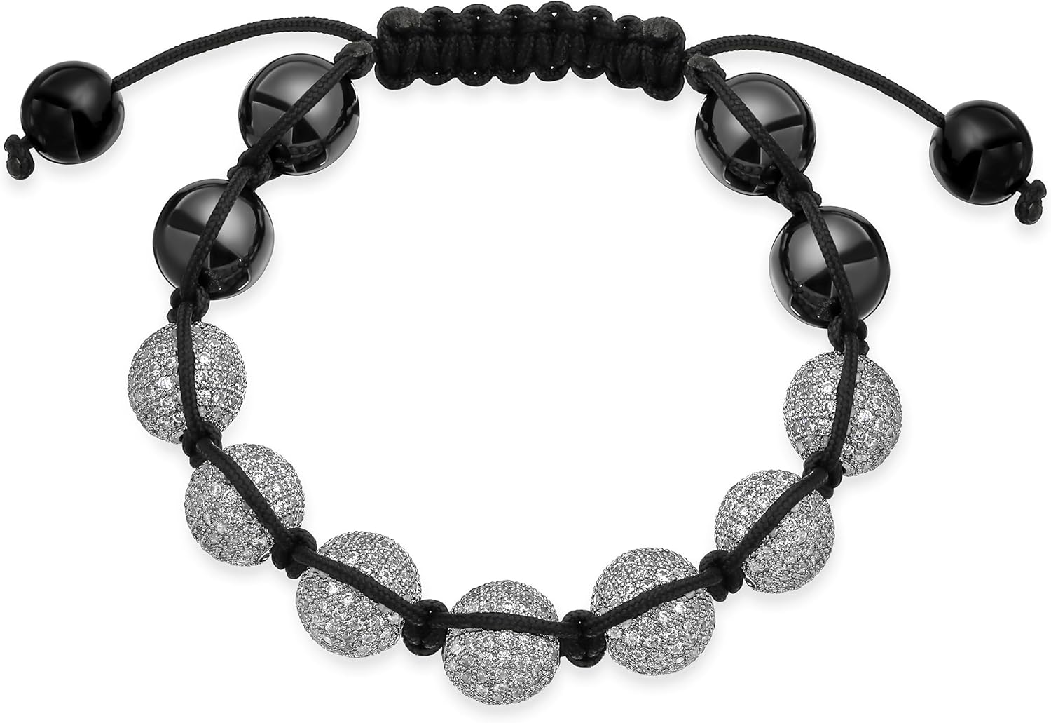 Bling Jewelry Black White Gold Tone Bead Pave Crystal Ball Shamballa Inspired Bracelet For Women For Men Cord String Adjustable 12MM