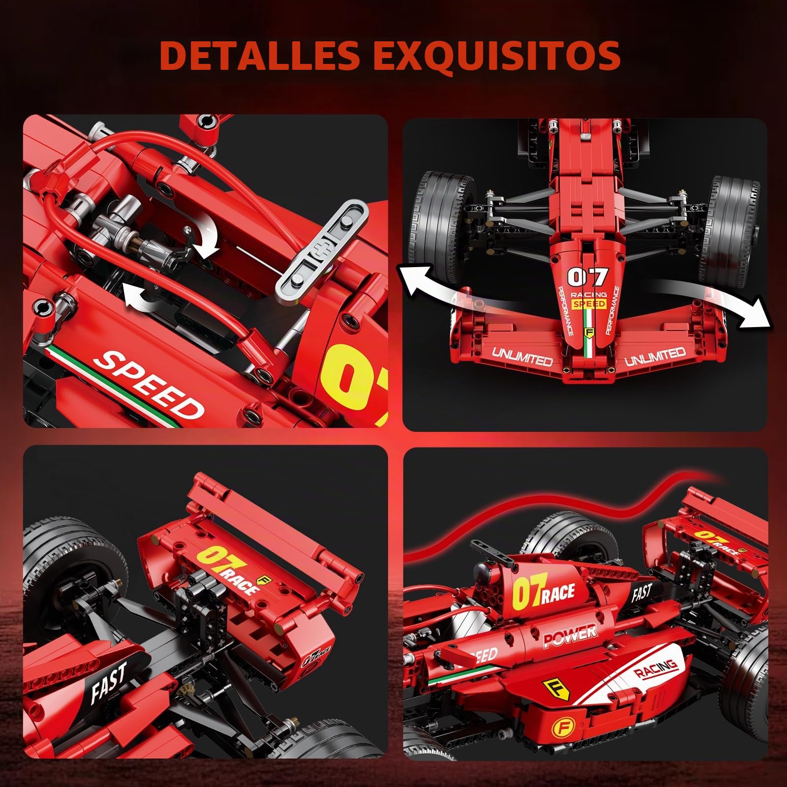 Reobrix F1 Kit de construcción de Coche para Adultos, tecnología de fórmula 1, Modelos de Coche de Carreras 1:8, Pantalla de Modelo de Coche de Carreras, decoración para el hogar, Oficina