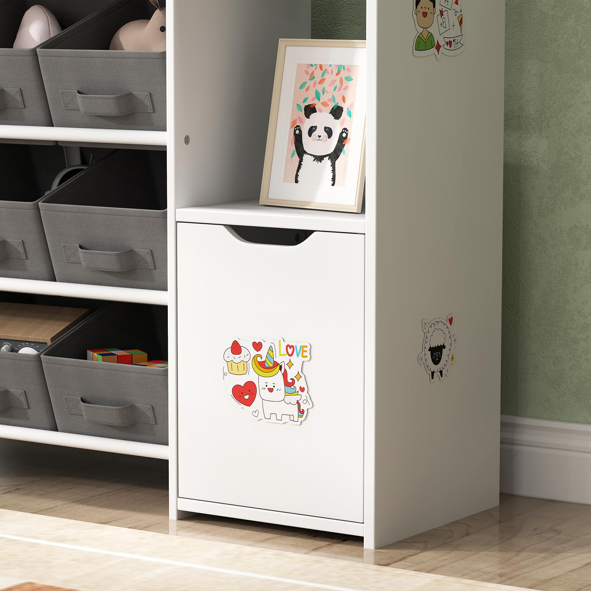 AIYAPLAY Meuble Rangement Enfant étagère de Rangement pour Jouets Enfants avec 9 tiroirs en Tissu et Placard pour Chambre d'enfant, Salle de Jeux, garderie, Blanc