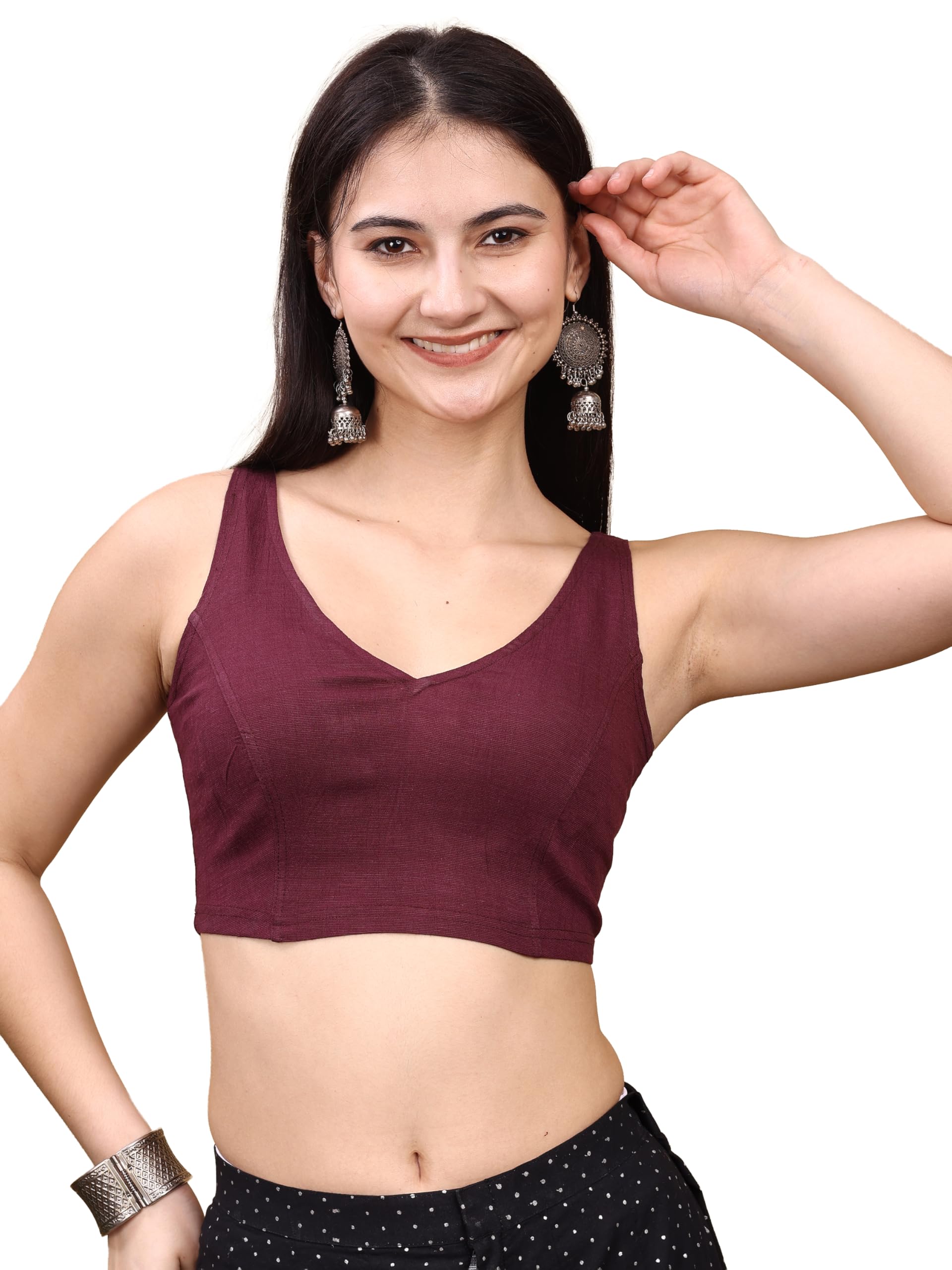 womanista Burgundy Solid Lycra Stretchable Blouse Readymade ll Blouse for Women-picture-10