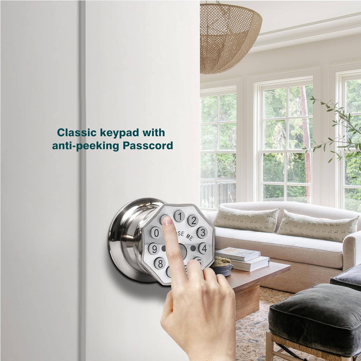 Door Knob with Keypad and Key, Keyless Entry Door Lock,Smart Digital Knob Unlock by Passcode/Keys/USB backuplock,Electronic Door Knob for Home Bedroom Apartment Garage Office Security,Brushed Nickel