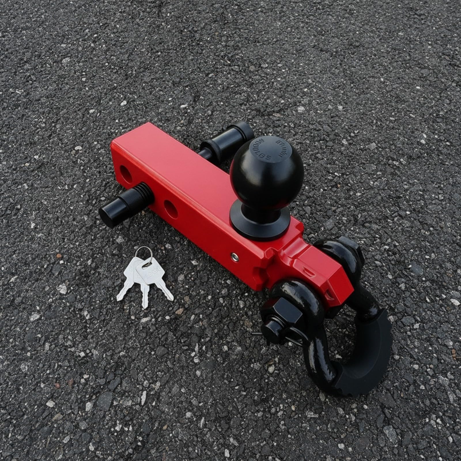 predolo Adattatore per Gancio Traino Robusto Struttura in Metallo Resistente, Attacco Rapido per Rimorchio, Accessorio, Fuoristrada, Automobilisti, Argento E Rosso