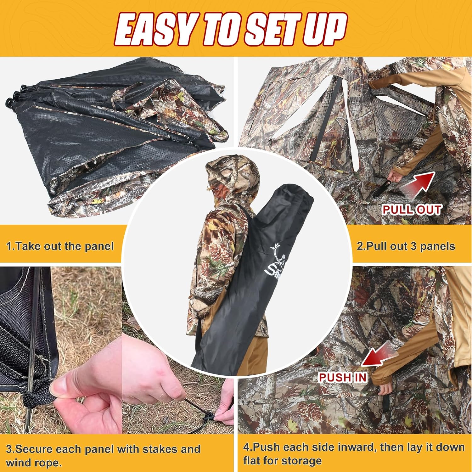 See Through 3 Panel Hunting Blind, 3 Side Ground Blinds with Carrying Bag, Portable Pop Up Ground Blinds for Deer Duck Turkey Hunting - Image 6