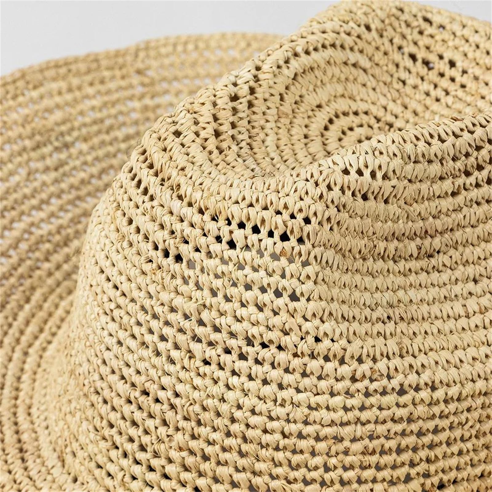 Sombrero de vaquero de rafia de ganchillo informal para primavera y verano para mujer, con ala rizada, sombrero de paja para el sol