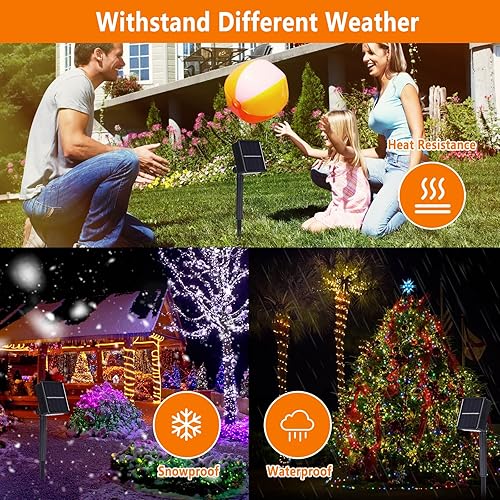 Miniatura 7 de Guirnalda de luces solares multicolor para exteriores, paquete de 4 luces LED de Halloween de 132 pies con 8 modos, luces solares de hadas para