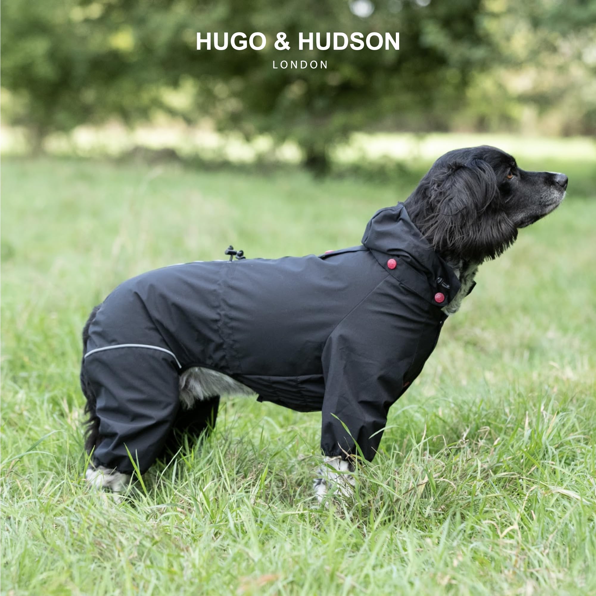 HUGO & HUDSON Dog Reflective Jacket Hooded Overalls Outdoor Winter Windproof Coat, Black, L55 - Image 2