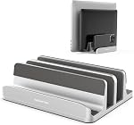 Vertical Laptop Stand - AboveTEK - 3 Slots for Computer, Tablet, Phone - Fits All Laptop Models (up to 17.3") - Heavy Duty Polished Aluminum Desktop Holder - Anti Slide Silicone Grips - Silver
