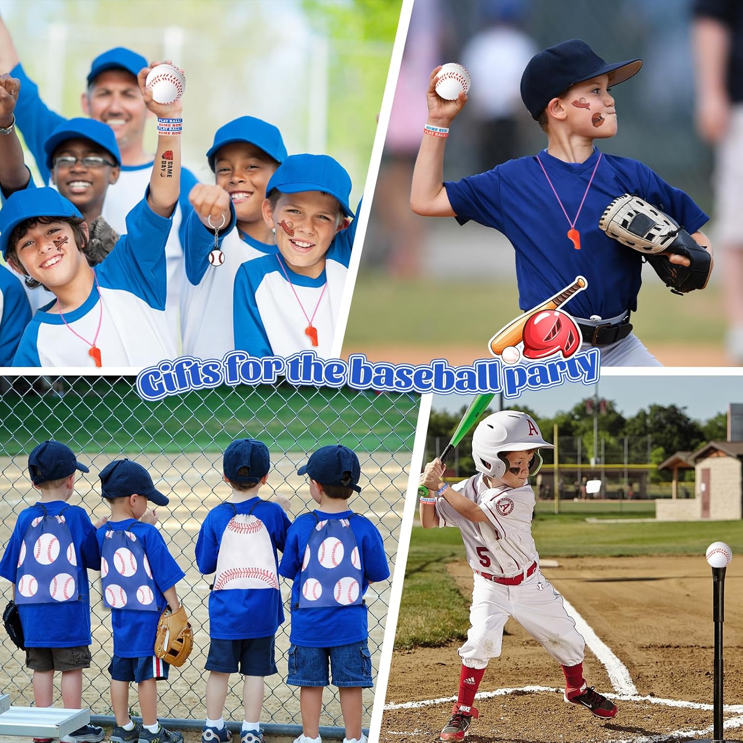 144 Pcs Baseball Party Favors, Baseball Goodie Bags with Mini Balls, Wristband, Slap Bracelets, Keychains, Tattoo Stickers, Whistle, Baseball Stickers for Baseball Birthday Party Supplies Team Gifts - Image 5