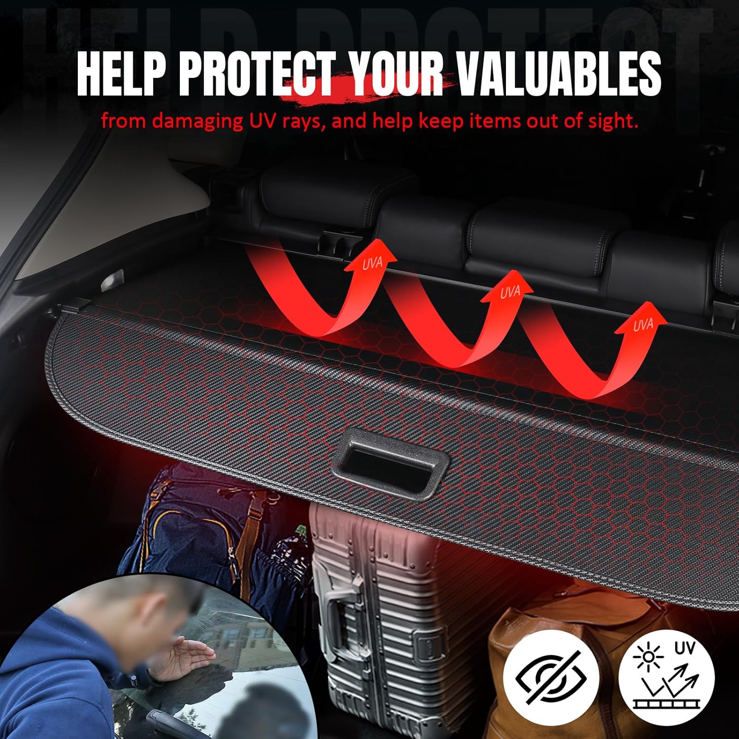 IKON MOTORSPORTS, Rear Retractable Cargo Cover, Compatible with 2025-2026 Chevrolet Equinox & GMC Terrain, ABS Aluminum Vinyl Trunk Security Luggage Shield Shade, Carbon Fiber Texture