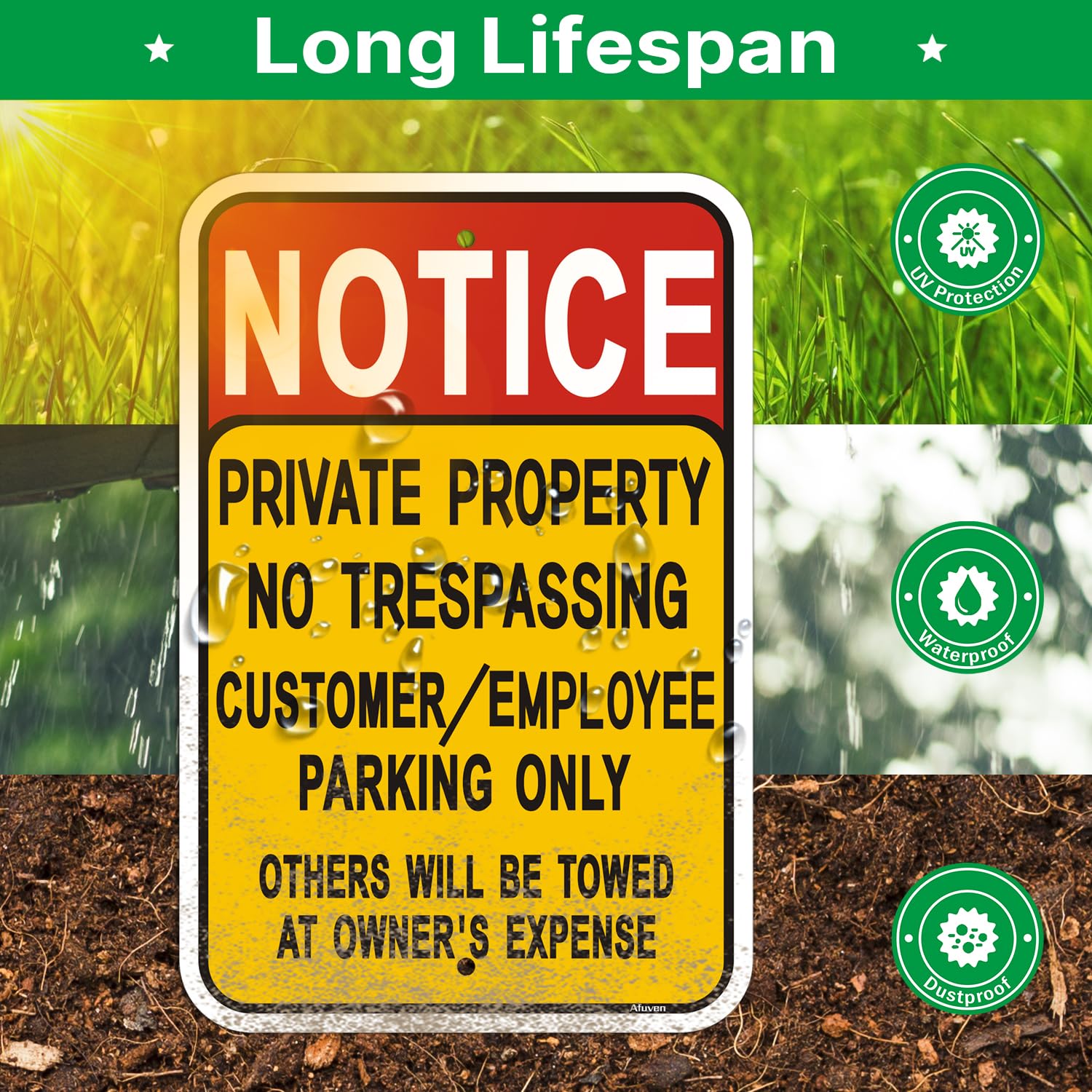 Lot de 2 panneaux « Notice Private Property No Trespassing Customer/Employee Parking Only » - 45,7 x 30,5 cm - Panneaux de stationnement des employés - Panneaux de propriété privée - Aluminium