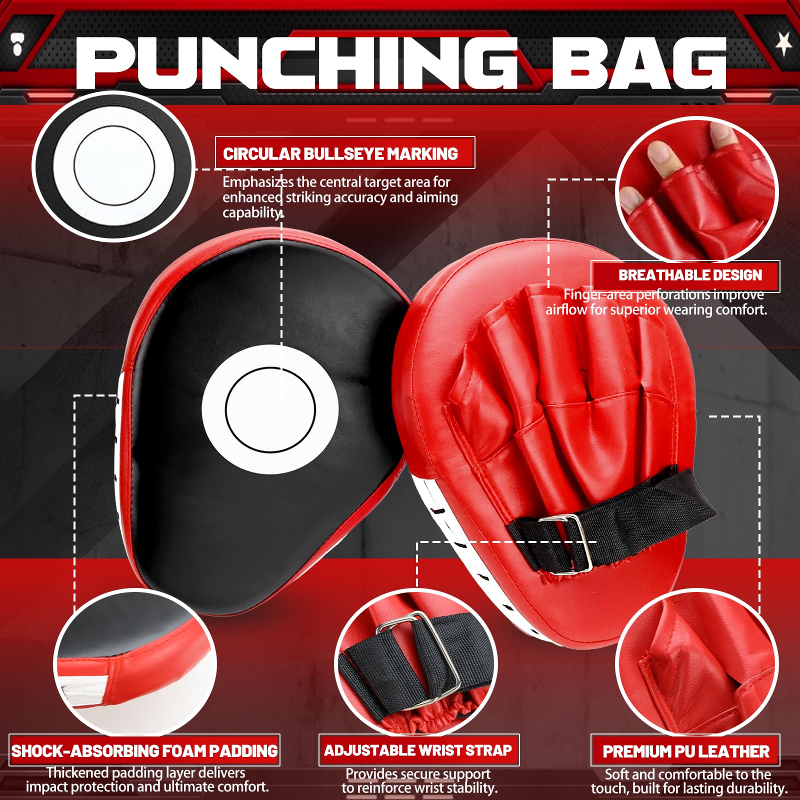 AFAIK 4-in-1 Boxhandschuhe und Pratzen Set Boxen Training Set für Kinder und Jugendliche Boxausrüstung mit Boxhandschuhe Gebogene Handpratzen Reflexball und Handbandagen für Boxtraining MMA, Muay Thai