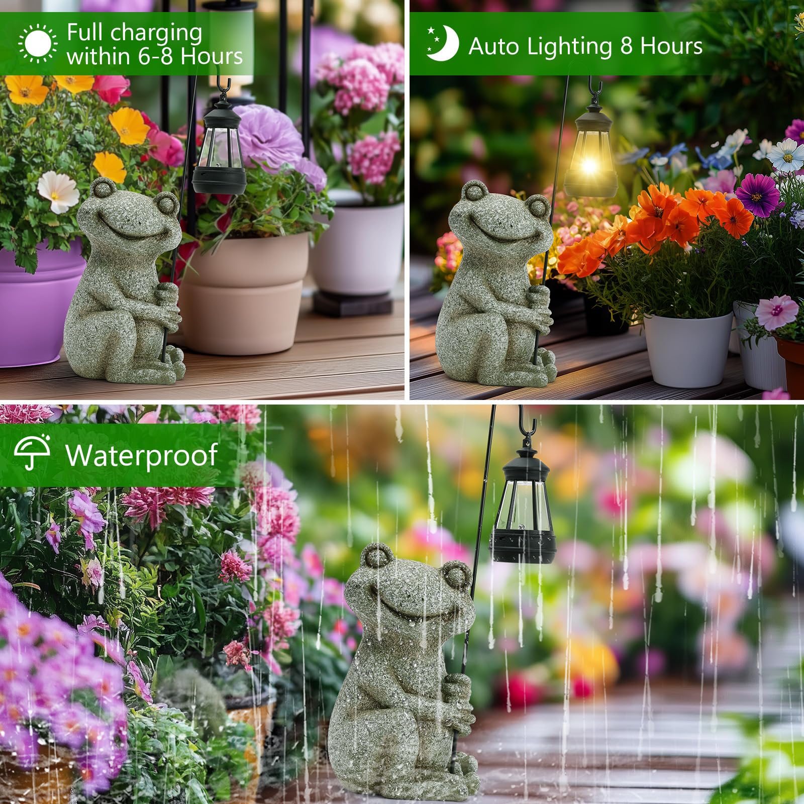 Cuteefun Statue Solaire de Jardin Grenouille Ornament Outdoor, Figurine d'animal de Jardin avec lumière Solaire, Grenouille Décoratif pour la cour, Cadeau de Pendaison de Crémaillère