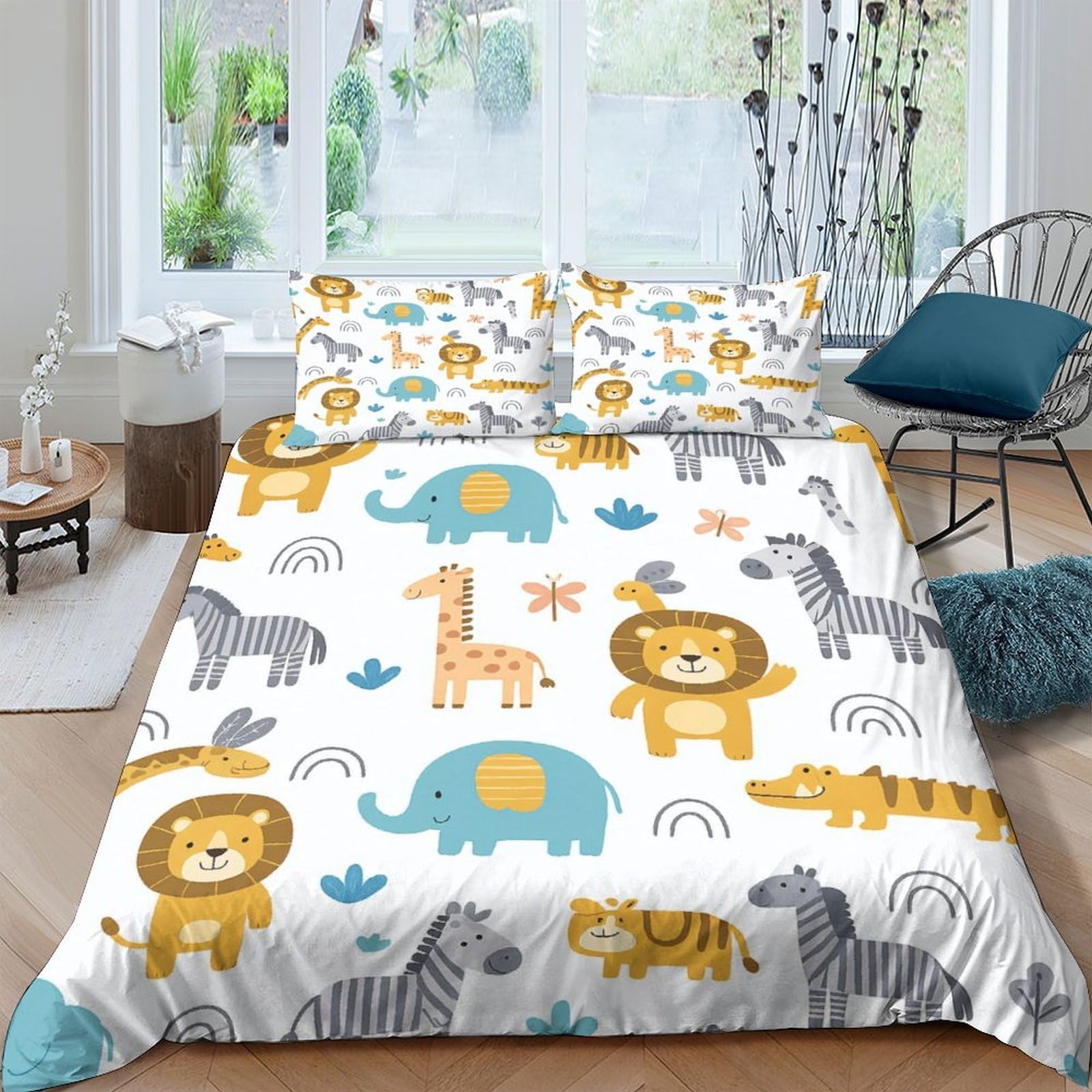 Ctjqhvkz Style-4 3D Printed Safari Animal Fitted Sheet Microfiber Soft Breathable Jungle Cartoon Mattress Cover For Bedroom Dorm Decor Single（135X200cm）