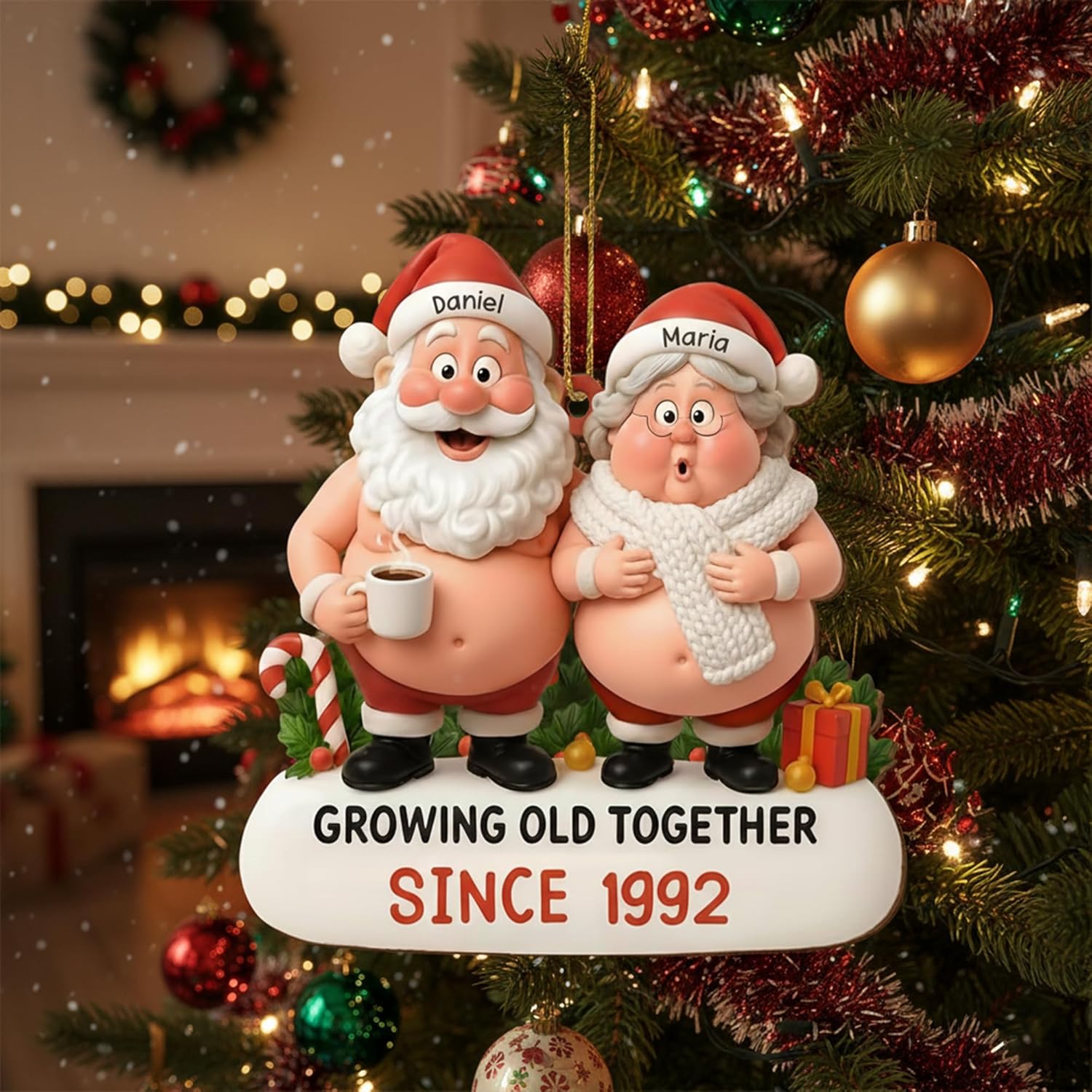 Custom Santa & Mrs. Claus Couple Ornament, Personalized Christmas Ornaments, for Couples, Growing Old Together Holiday Keepsake, Romantic Xmas Tree Decoration 2025 - Image 4