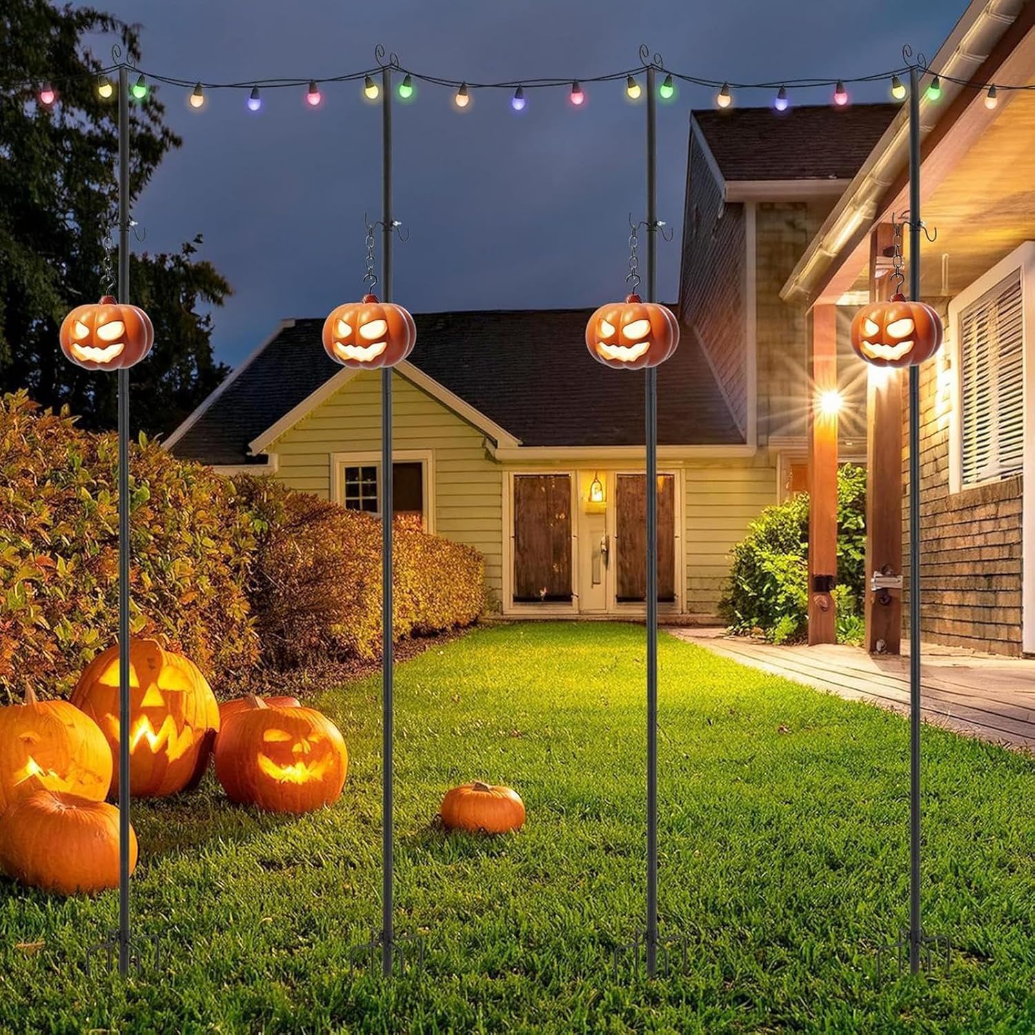 String Light Poles - Thickened Metal Rustproof Stand, Deck Patio String Lights Hanger for Garden Yard, Outdoor Fixture with Secure Stability, Lawn Decor, Pathway Post for Driveway and Grassland