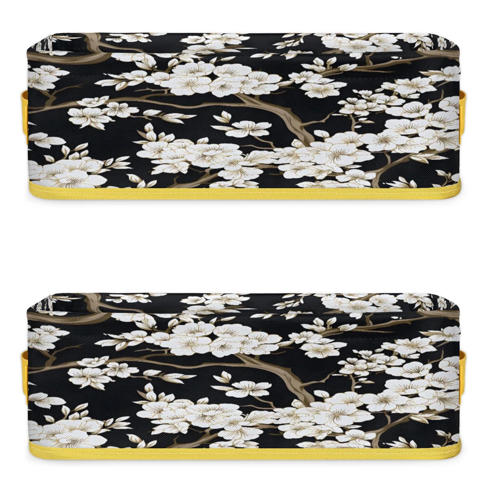 Black Cherry Blossoms Branche Pattern Bathroom Storage Basket Waterproof Foldable Storage Bins with Handles Decorative Toilet Paper Storage Basket for Organizing for House Bathroom Toiletries Set of 2