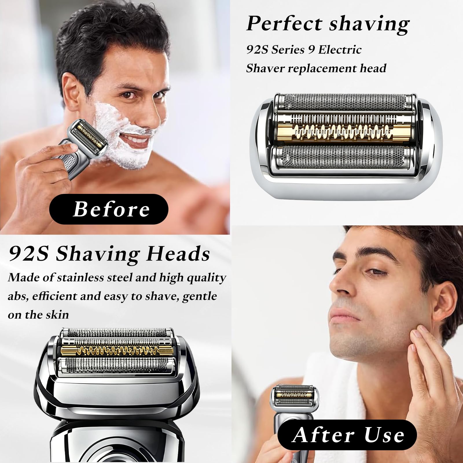 92S Tête de Rasoir pour Series 9 & 9 Pro, Tête de Rechange Compatible avec 9030s 9040s 9050cc 9290cc 9295cc (20+ Modèles), Facile à Nettoyer et à Remplacer, Argent