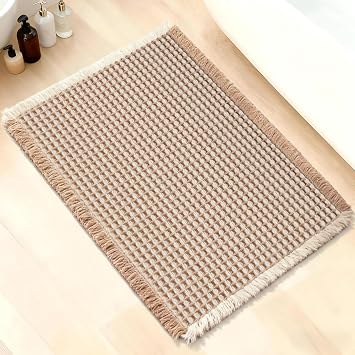 ArtyCozy Waffle Bath Mat Super Absorbent, 17"24", Brown & White