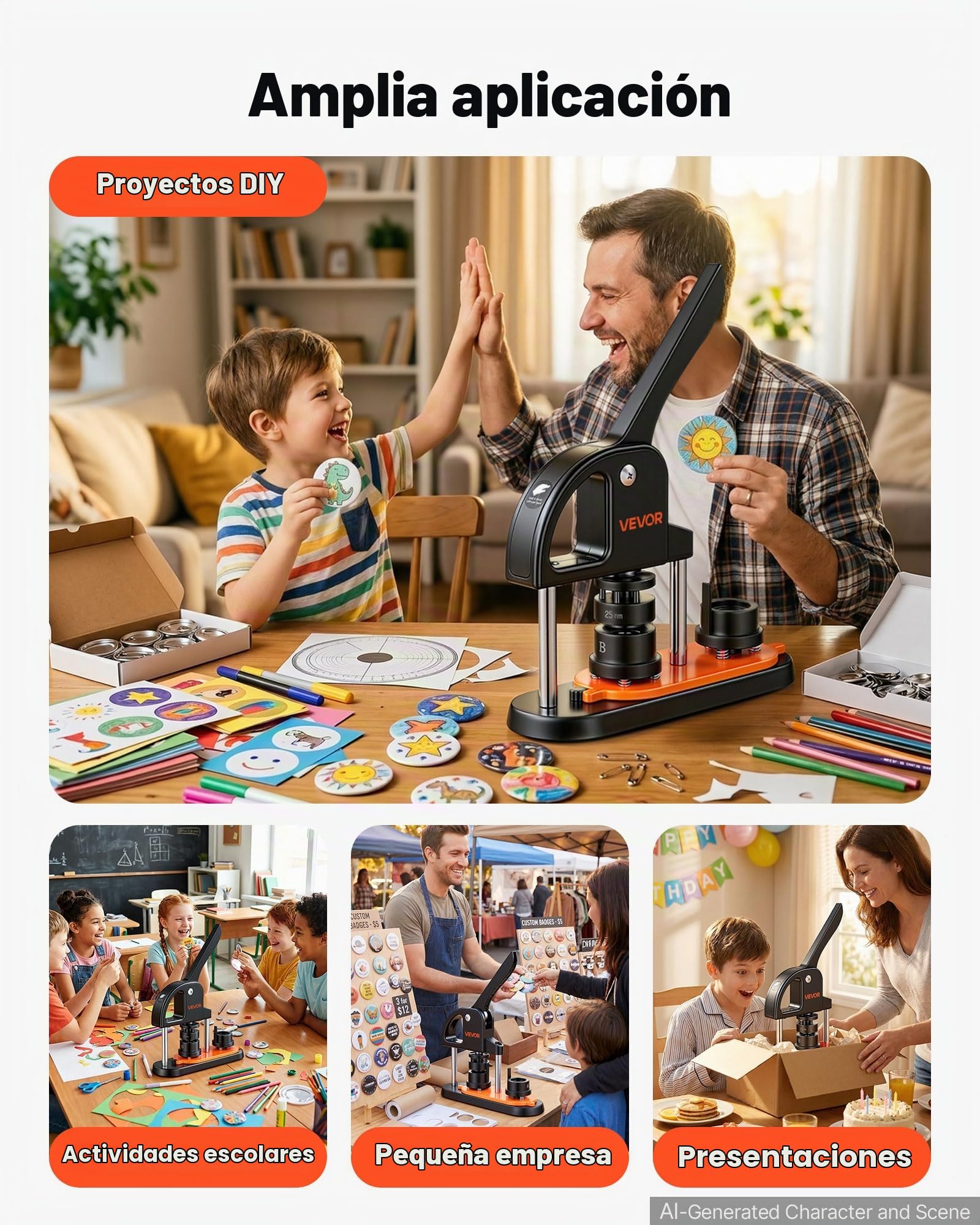 VEVOR Máquina para Hacer Botones de 25 mm Prensa para Insignias con 500 Kits de Consumibles Libro Mágico y Cortador de Círculos Fabricante de Botones de Plástico Resistente para Hacer Insignias
