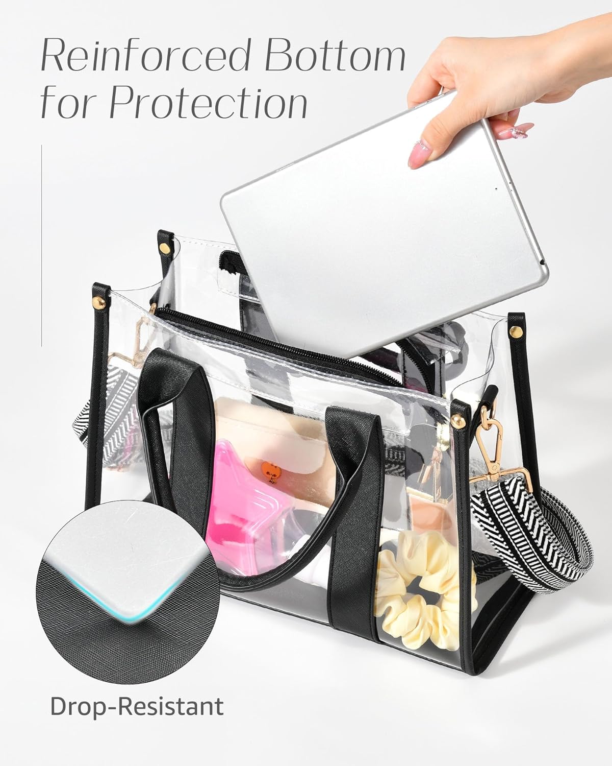 Clear Tote Bags for Women, Clear Bag for Stadium Events with Adjustable Straps, Handbag Purse for Sports Concert Work - Image 6