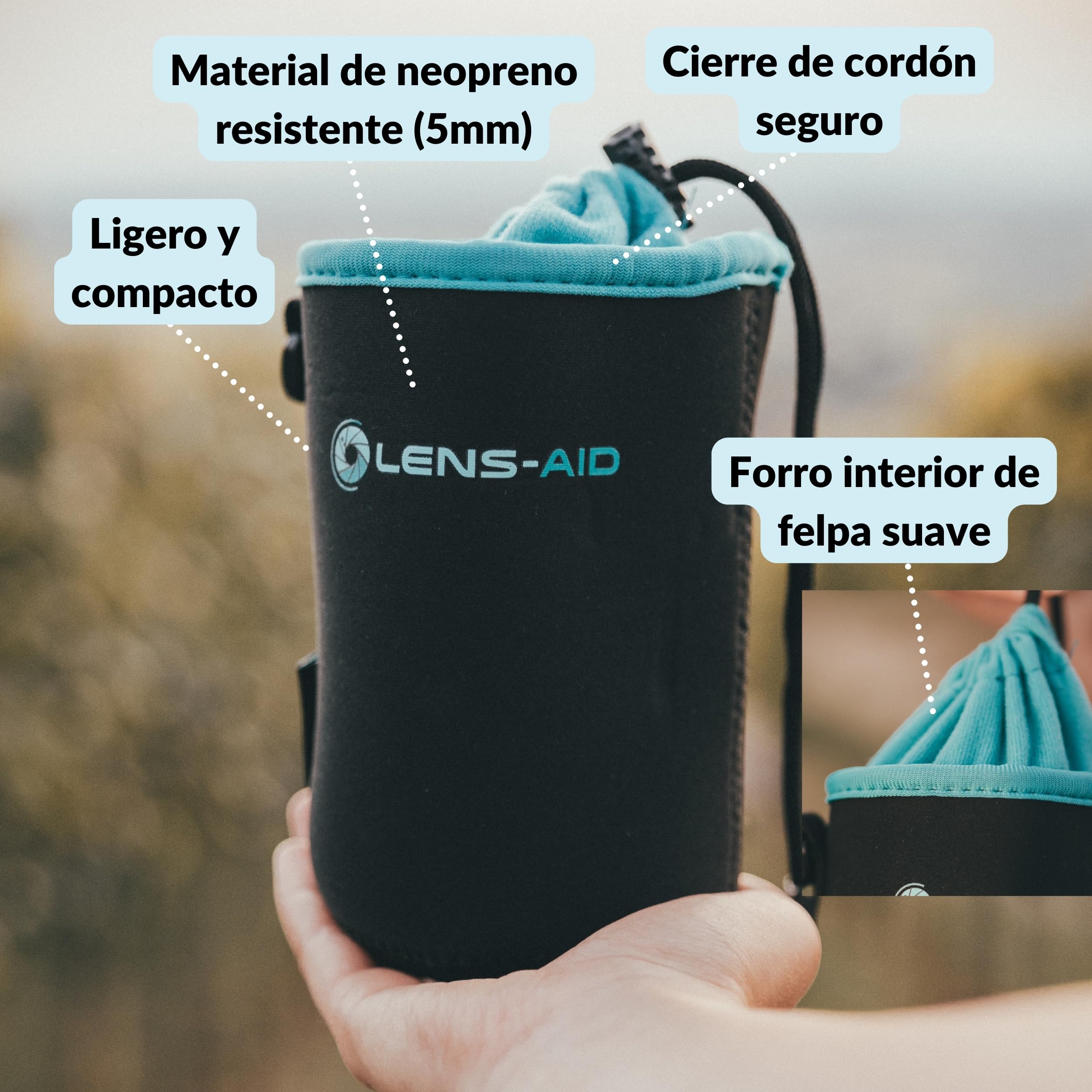 LENS-AID - Funda para Lentes de cámara de Neopreno con Forro Polar: Funda, Bolsillo para Proteger Lentes con cordón, Negro, Juego de 3 (XXS, XS,S), Moderno