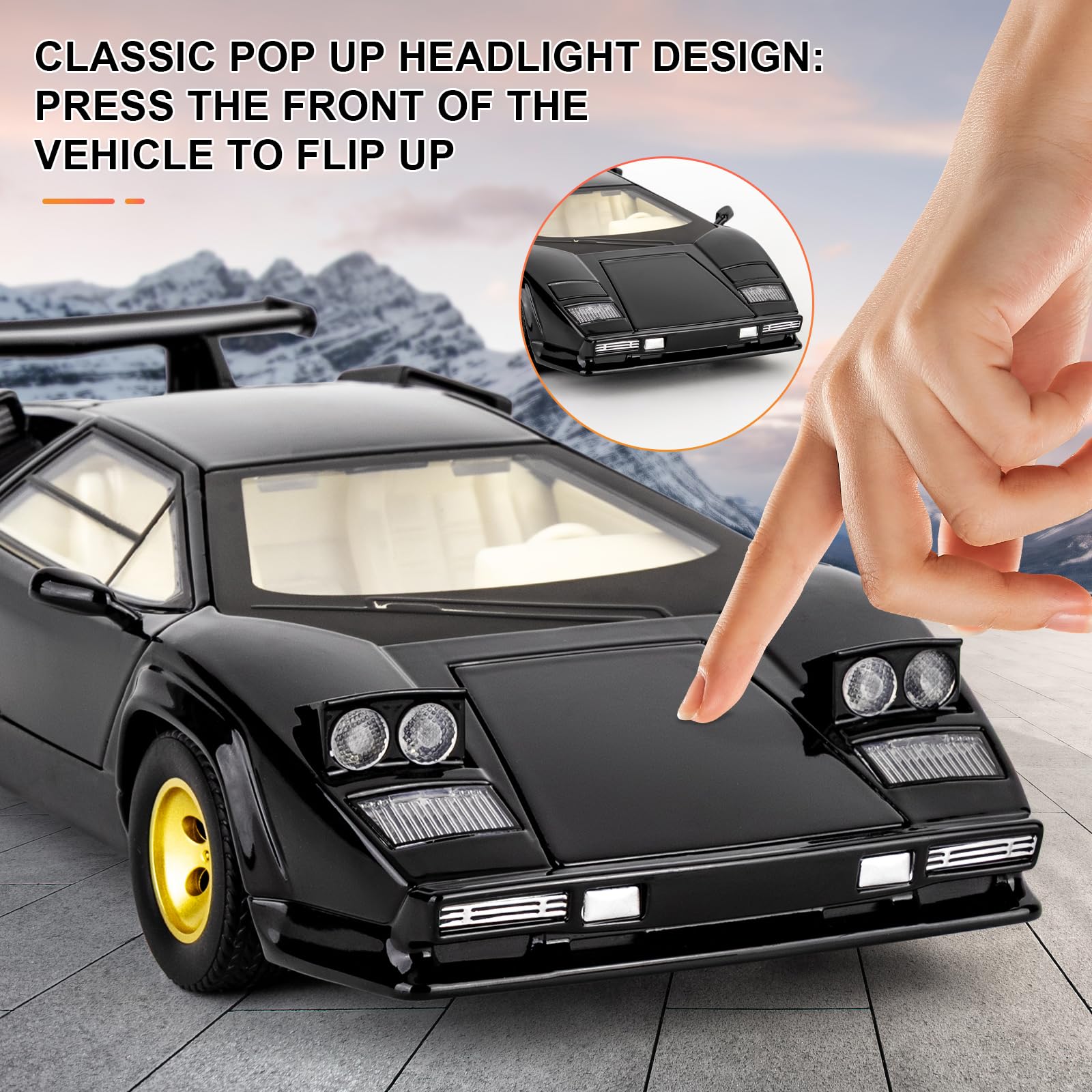 BGHSCA 1/24 Supercar Countach Toy Car Model, Die-cast Pull-Back