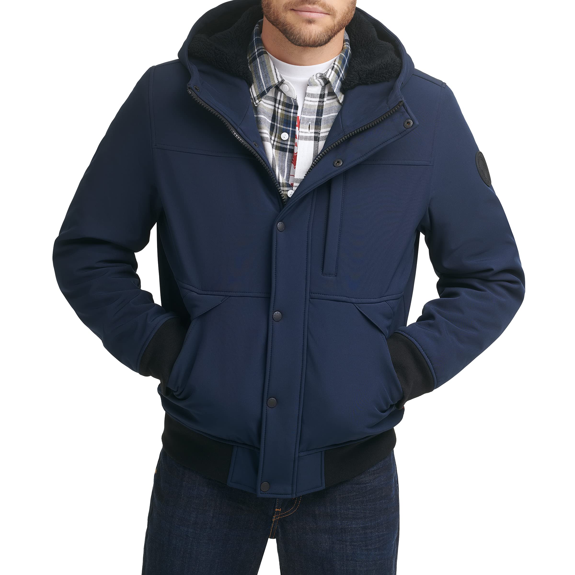 Men's Soft Shell Sherpa Lined Hooded Bomber Jacket
