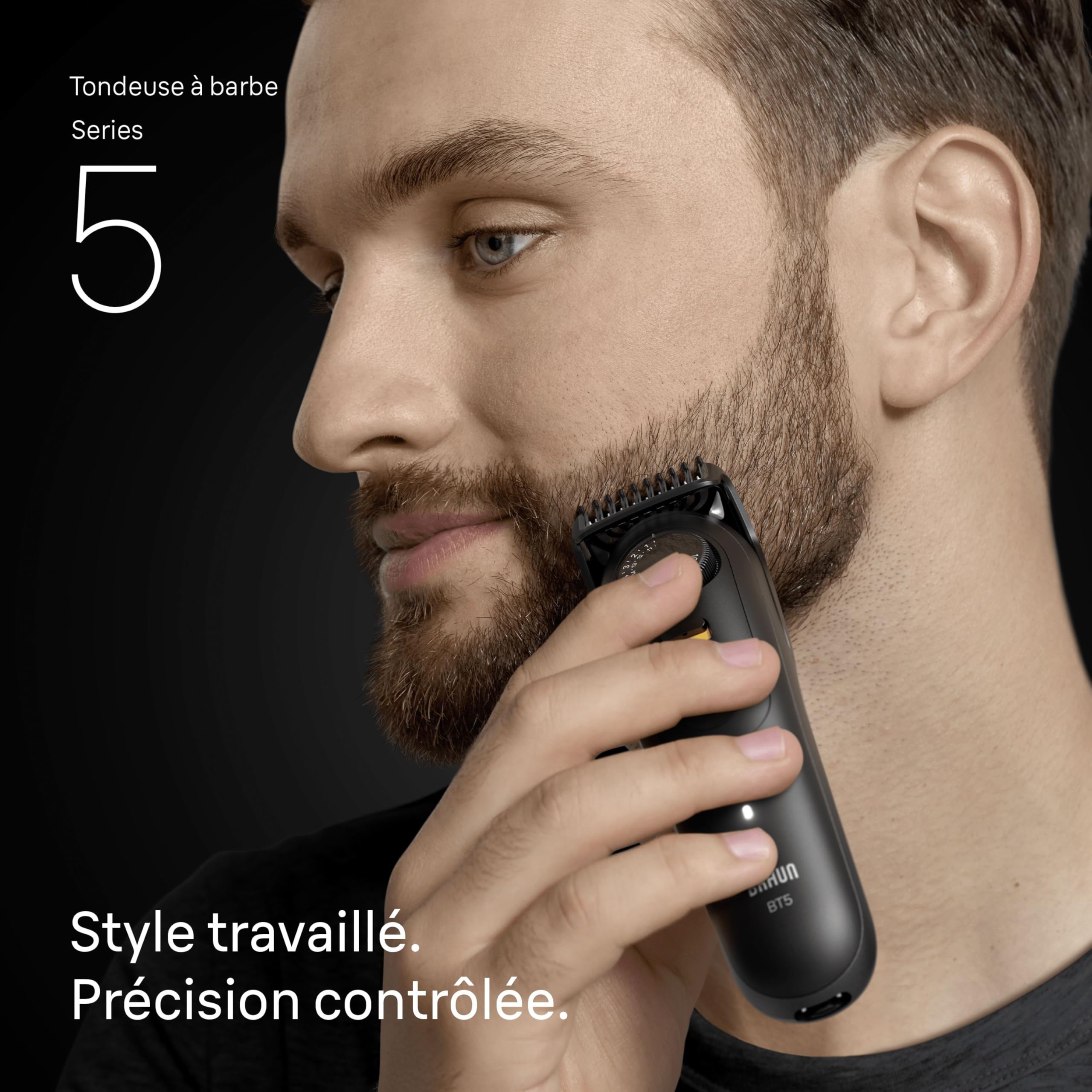 Braun Tondeuse Barbe Homme Series 5 BT5520, Noire – Etanche, Batterie Rechargeable, sans Fil, 40 Longueurs, Lame Ultra Affutée, Coffret avec +4 Outils de Barbier