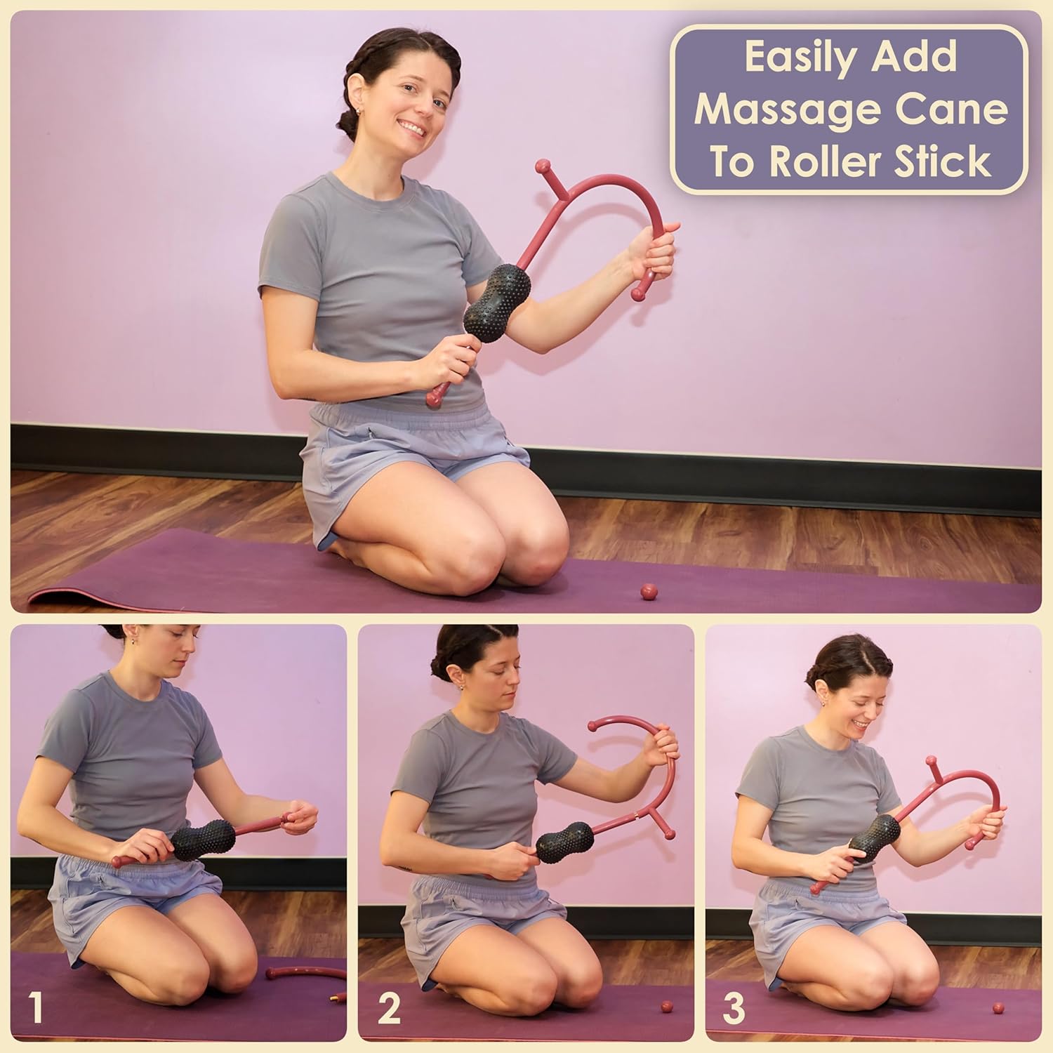 Roller Cane Massager | 2-in-1 Massage Roller Stick & Trigger Point Cane | Rubber Ball for Deep Tissue, Myofascial Release & Muscle Recovery (Red) - Image 6