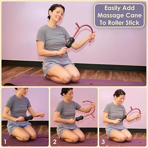 Miniatura 6 de Masajeador de bastón de rodillo  Rodillo de masaje 2 en 1 y caña de punto gatillo  Bola de goma para tejido profundo, liberación miofascial y