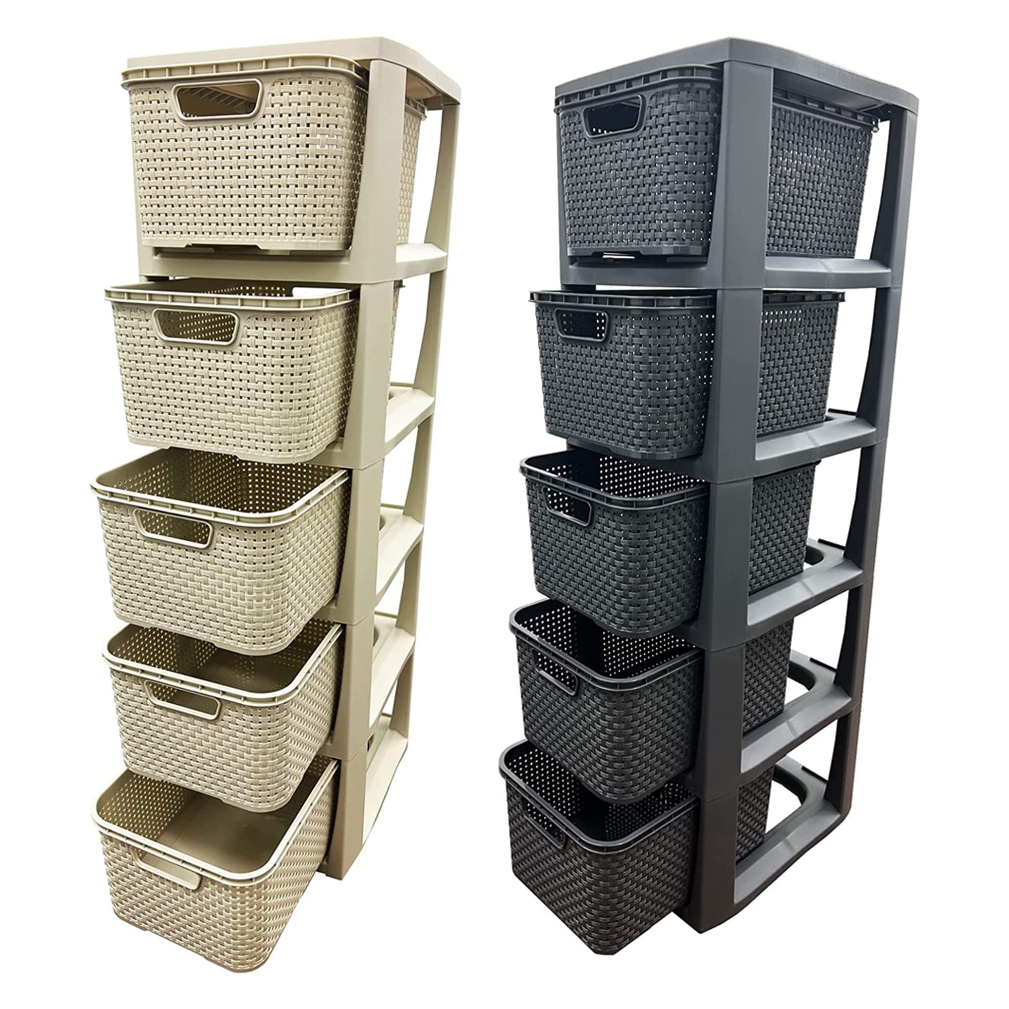 Pluto Packaging Grey Cream Large 5 Drawer Modular Home Office Clothes Storage Tower Unit (Grey)
