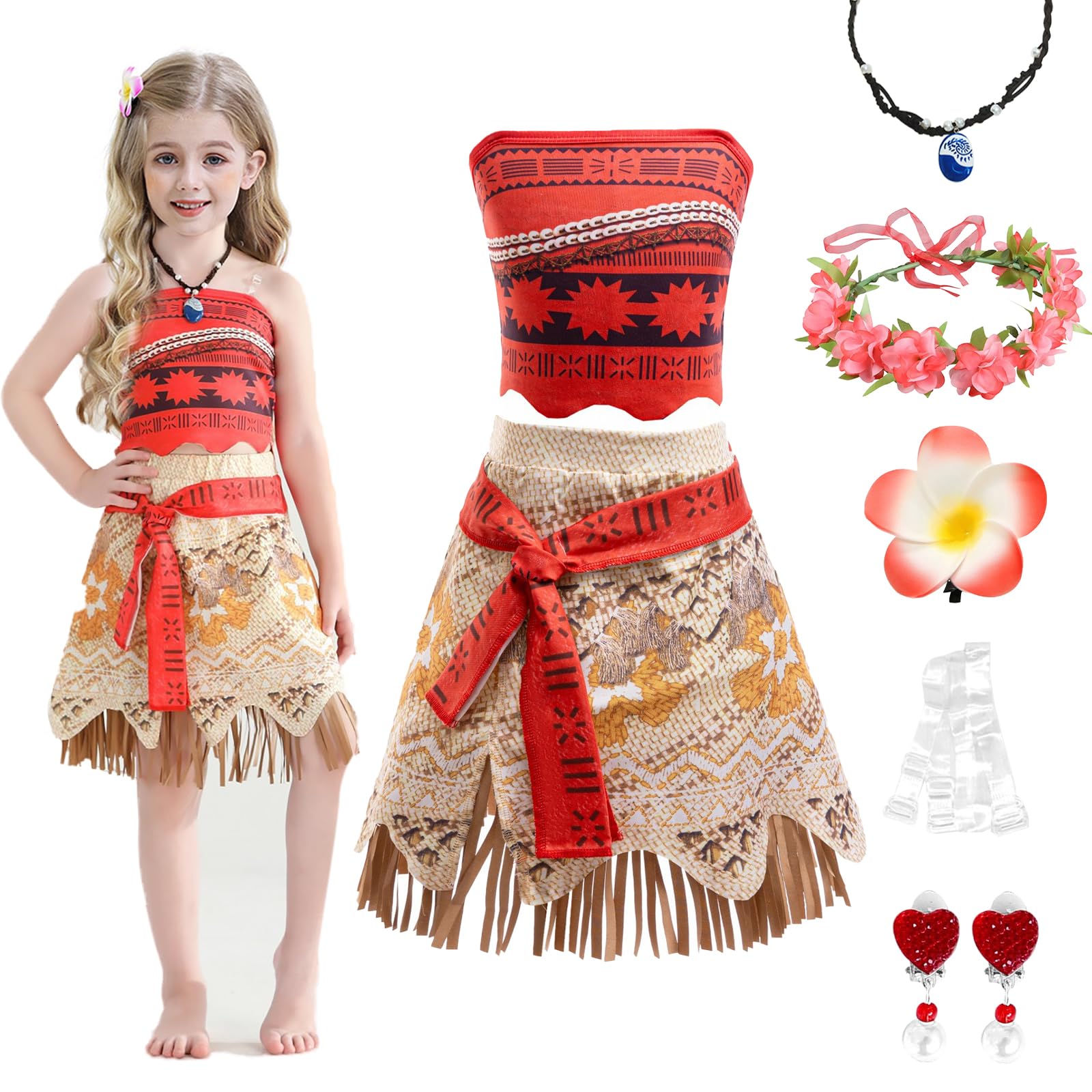 AUYAO Meisjes Ocean Adventure Prinsessenkostuum, Jurk met één schouder, Geschikt voor Verjaardagen, Halloween, Wereldboekendag, Rollenspellen (140