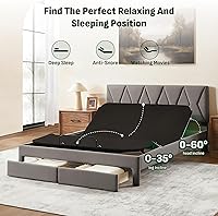 Vista 3 de Softa Estructura de cama Queen todo en uno ajustable con cabecero tapizado y 2 cajones de almacenamiento, cama eléctrica con control remoto y motor