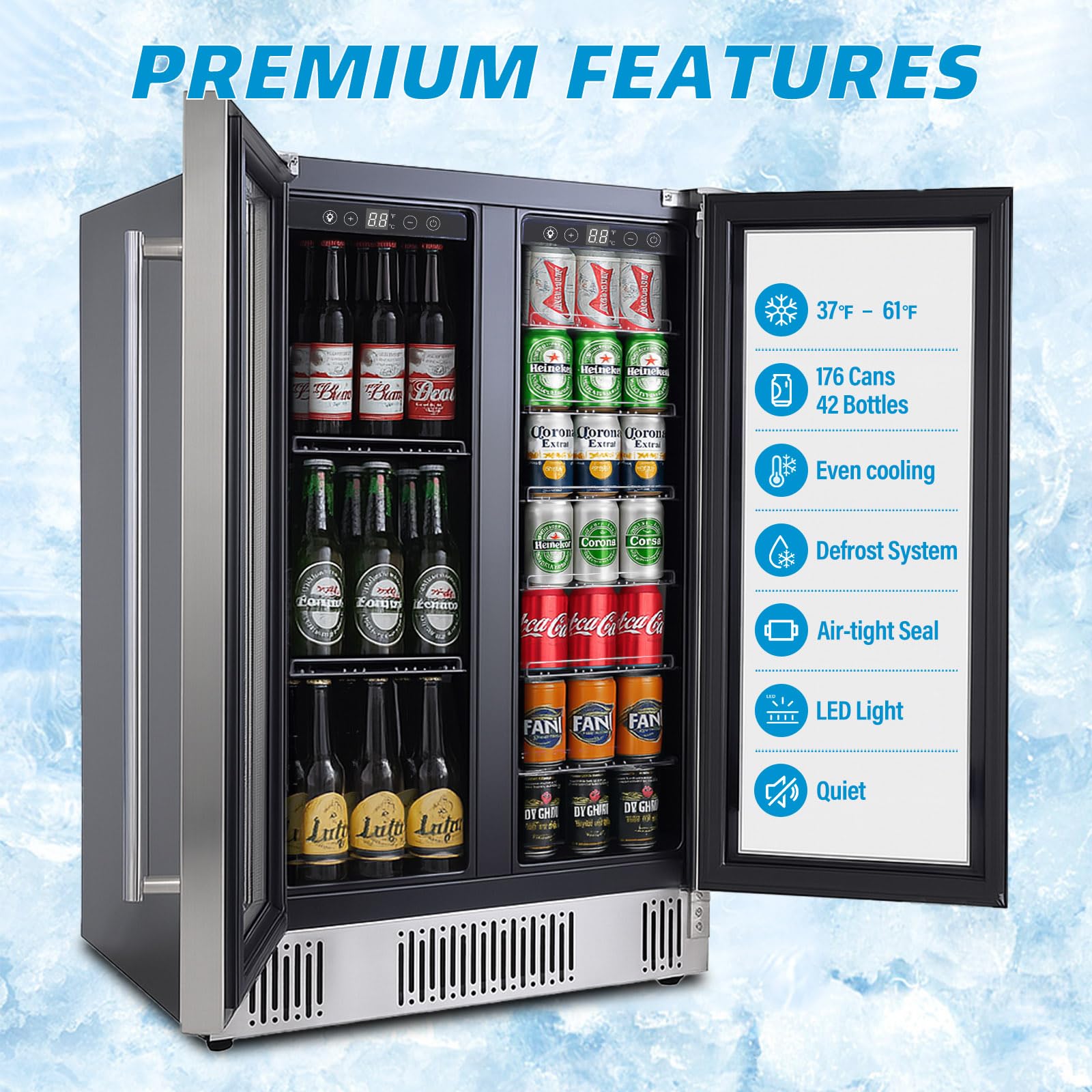 Doghly 24 Inch Wine And Beverage Refrigerator, Dual Zone Wine Cooler With Advanced Cooling, 176 Cans And 42 Bottles Capacity, Built-In Or Freestanding Beverage Fridge For Home, Bar, Kitchen on Fridge.com - View 2