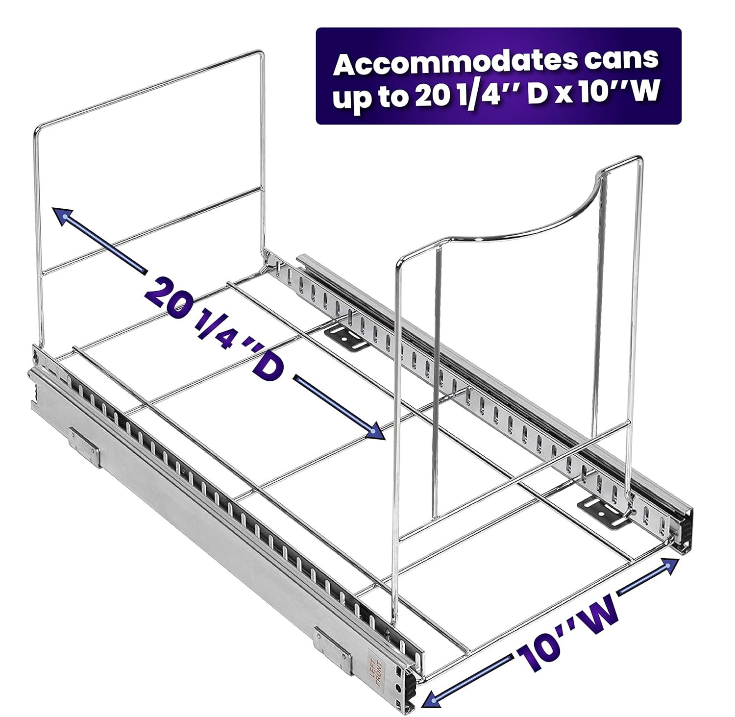 Pull-Out Trash Can for Cabinet - 12 Gal / 48 qt – Heavy-Duty Chrome, Smooth Slide with Trash Bag Storage – Fits 13" Cabinet Opening (Bin Not Included)