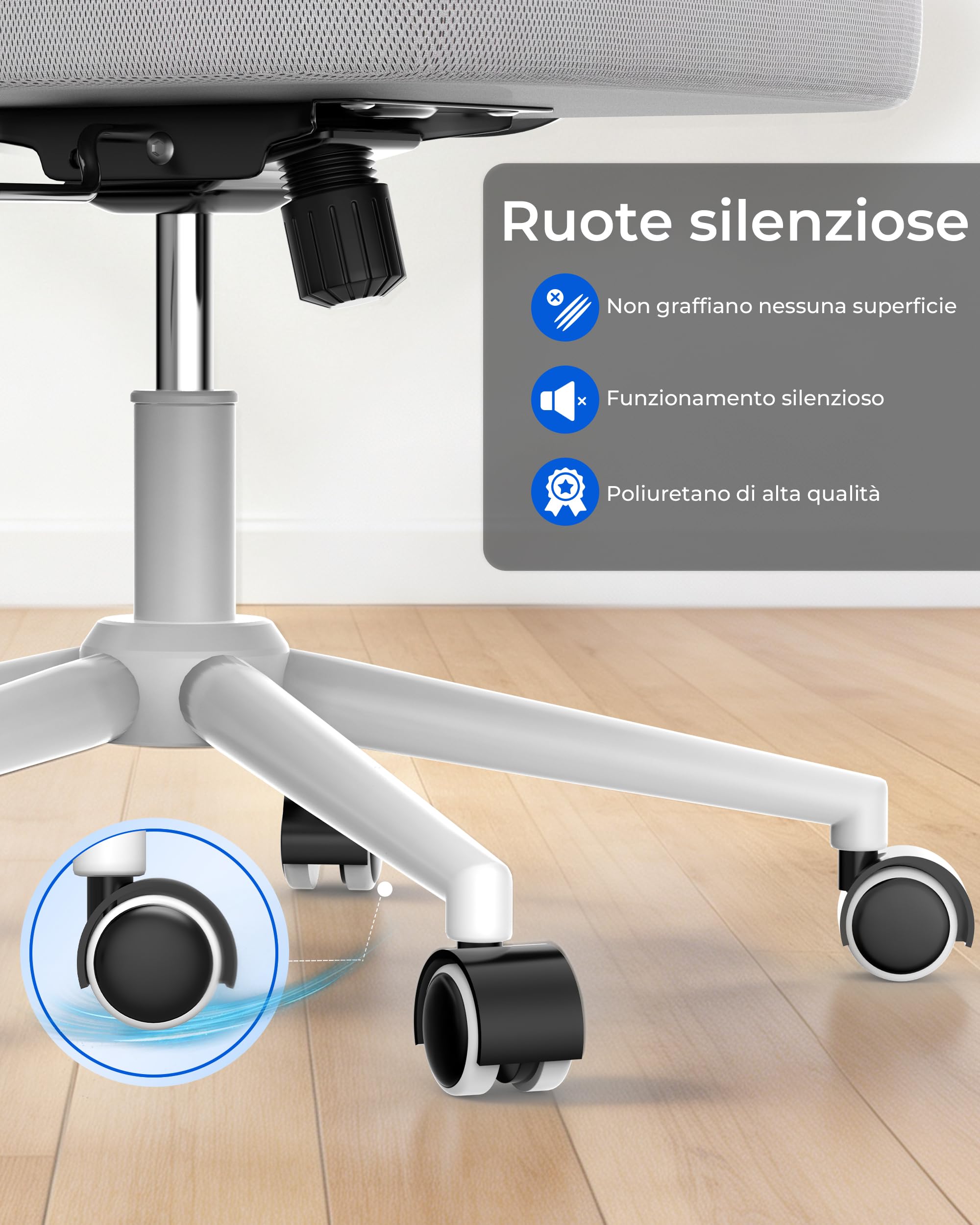 rattantree Sedia da Ufficio Scrivania Ergonomica, Con Braccioli Pieghevoli,Seduta e Schienale in Rete Respirante, Altezza Regolabile, Girevole con Ruote, Funzione Oscillante - Grigio