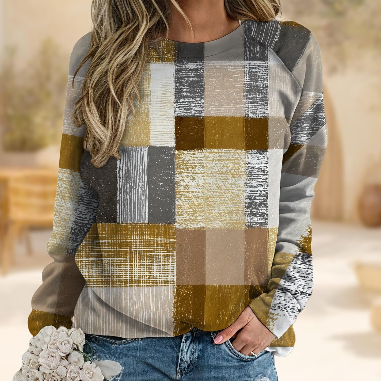 Womens Shirt Fashion Long Sleeve Graphic Fall Sweatshirt Basic Lightweigt Comfy Crewneck Pullover Tops - Image 2