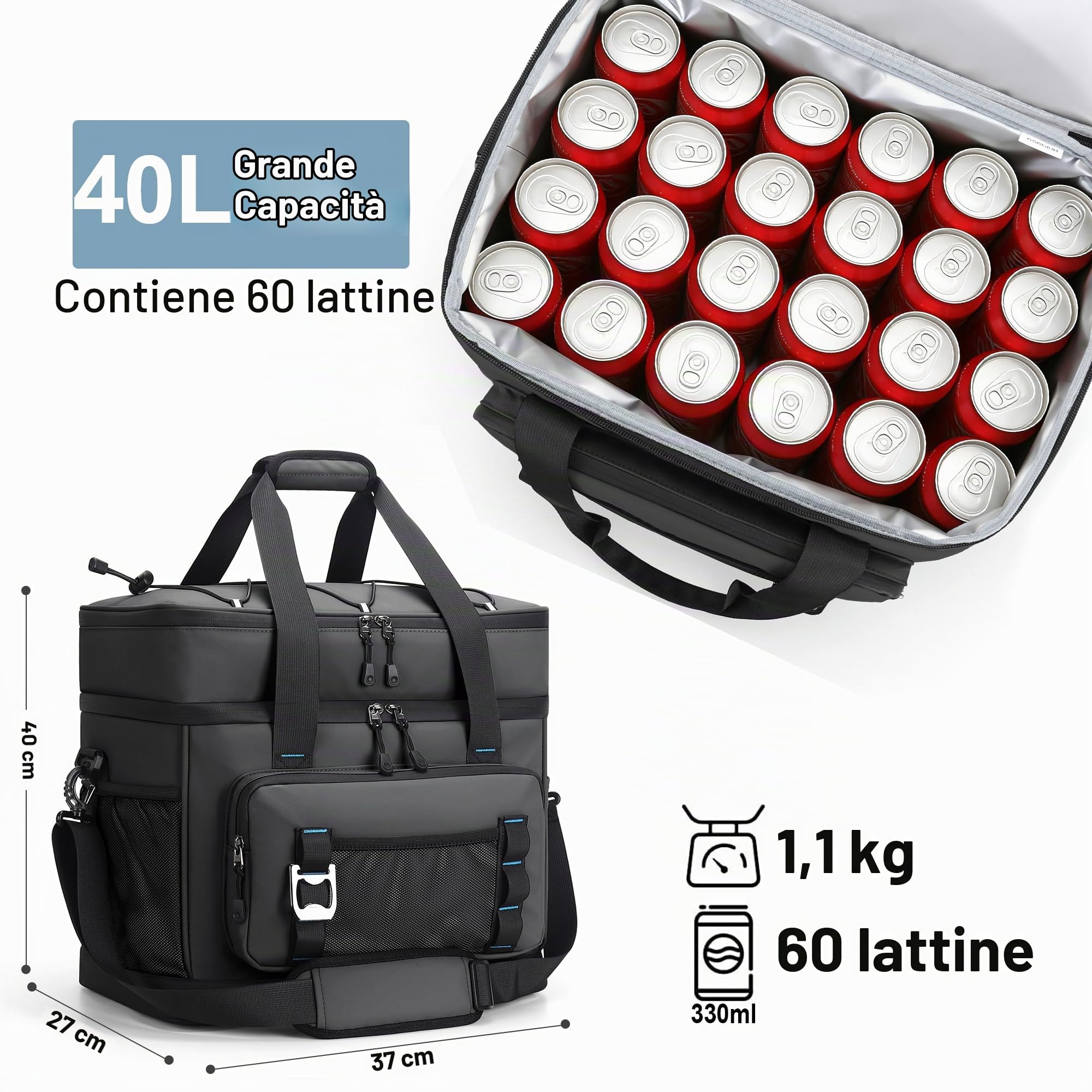 Borsa frigo da 40 l, grande, pieghevole, impermeabile, a doppia parete, borsa termica isolata, borsa da picnic