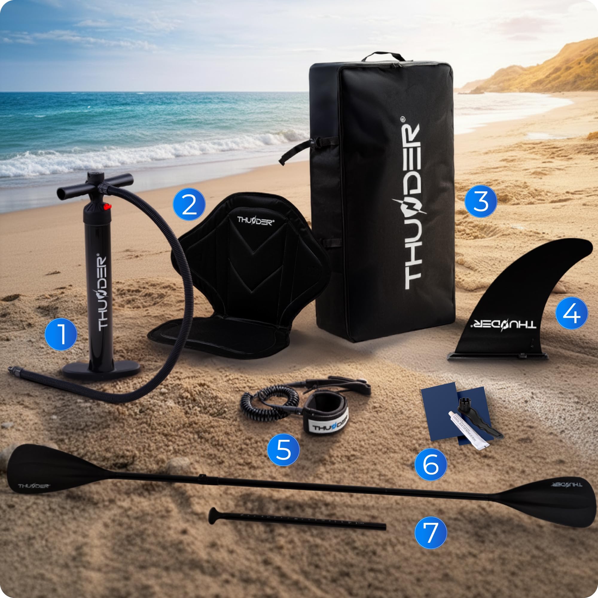 THUNDER Tabla de Sup Inflable de 320 cm con Asiento de Kayak – Set de Stand Up Paddle Board con Bomba, Remo y Mochila – Antideslizante para Adultos y Principiantes
