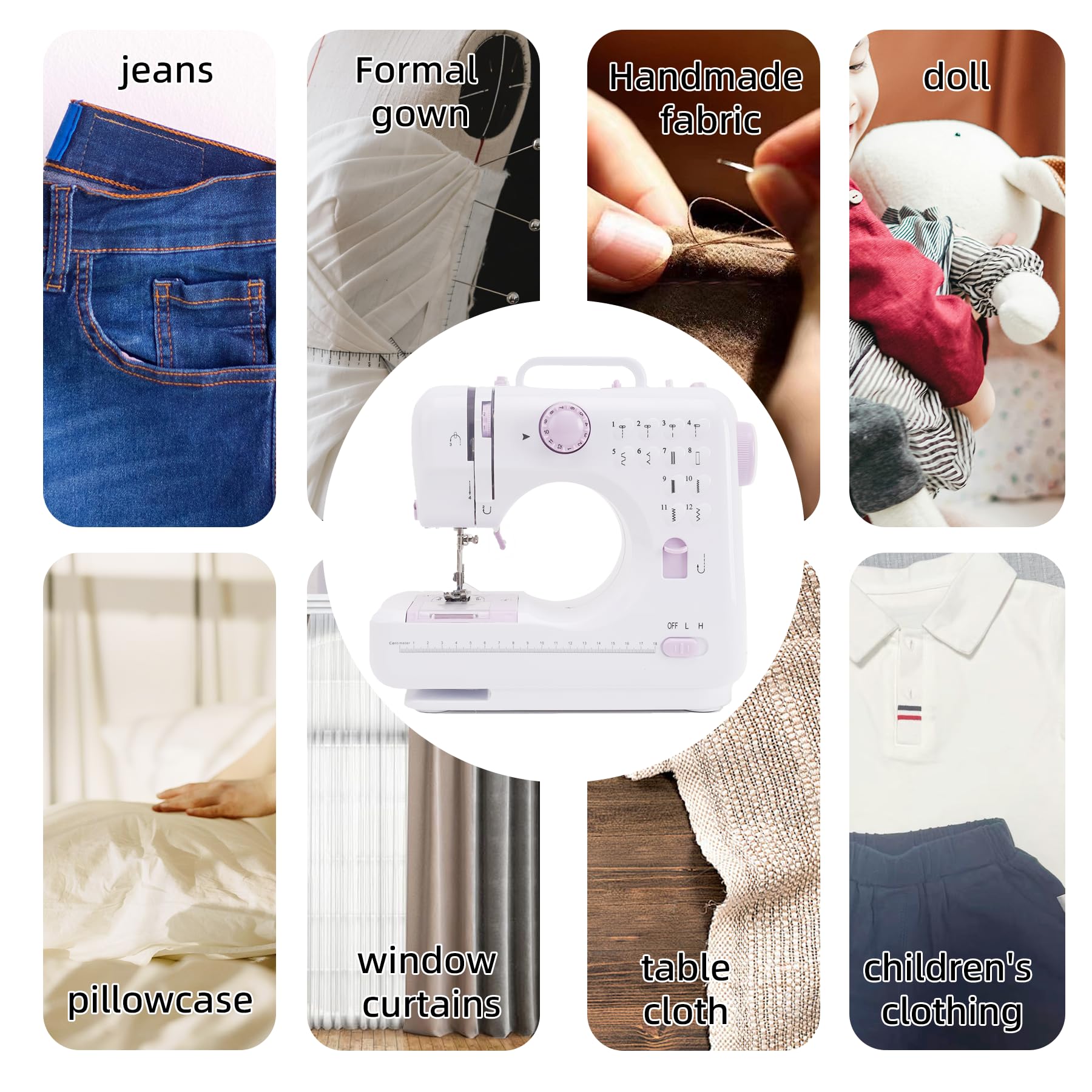 Máquina de coser compacta para principiantes, 12 patrones integrados, ligera con función inversa y control de pies, para manualidades de ropa y reparaciones (505) 4
