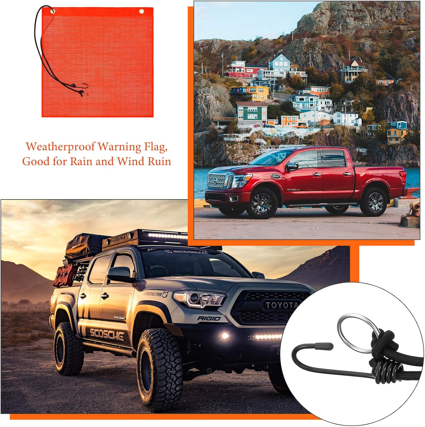 Tatuo 6 Pack Orange Safety Flag for Truck Loads 18x18 Inch Orange Mesh Warning Flags with Grommets and Bungee Cord, Weather-proof for Truck Trailer Car Bike Boat Oversize Load Vehicle