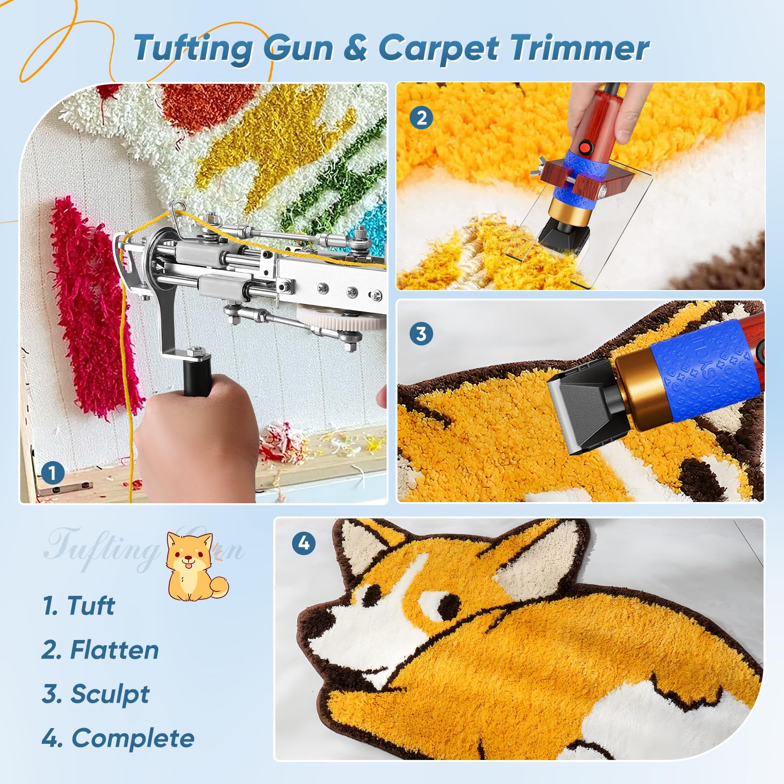 Pistola de Mechones para Alfombras con Marco, con Juego de Cortador de Alfombras, Juego de Mechones de Alfombras con paño de Mechones, 2 in 1 Cut & Loop Pile Carpet Gun and Carving Clippers