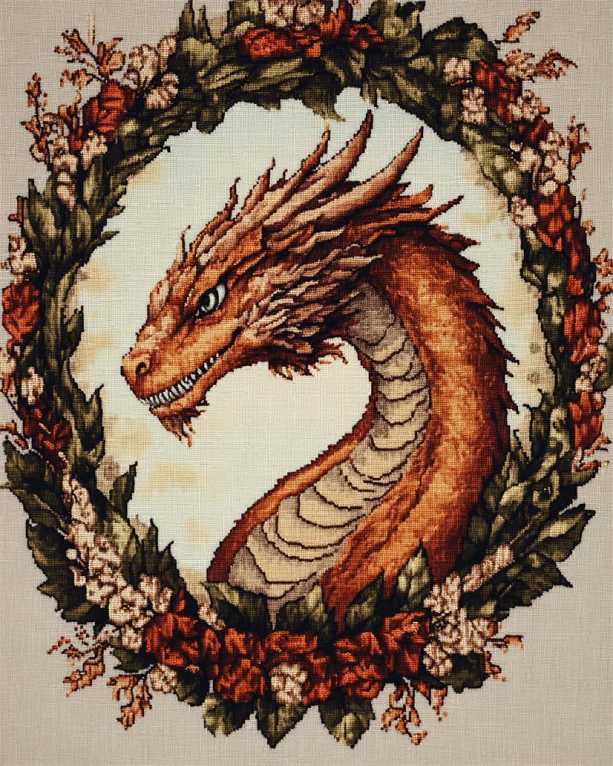 N.LANSHAN 11CT Diy Ricamo Punto Croce Set Animale Drago E Corona Kit Schemi Punto Croce Set Ricamo Stampato, Artigianato Ricamo Arte Per Arredamento Casa 80x100cm
