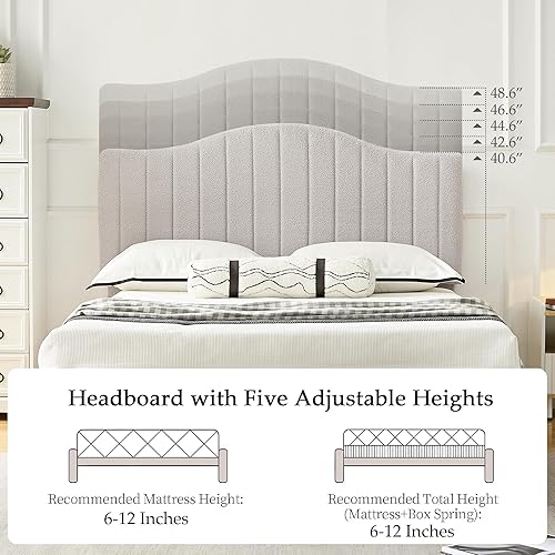 Miniatura 47 de VECELO Base de cama individual tapizada con cabecera de tela de peluche ajustable en altura, listones de madera fuertes que soportan 7.9 pulgadas