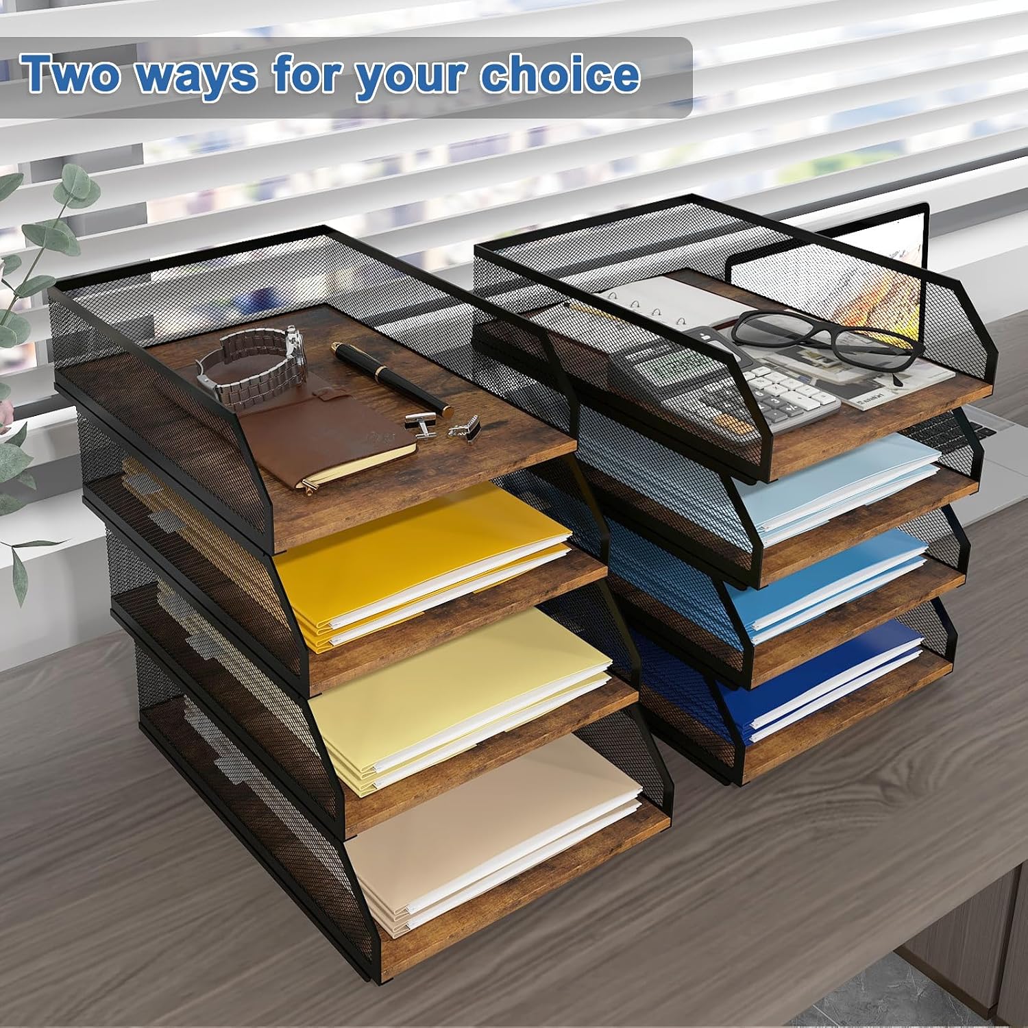 Natwind 4-Tier Stackable Metal Mesh Paper Organizer with Sliding Tray,Retro image 4