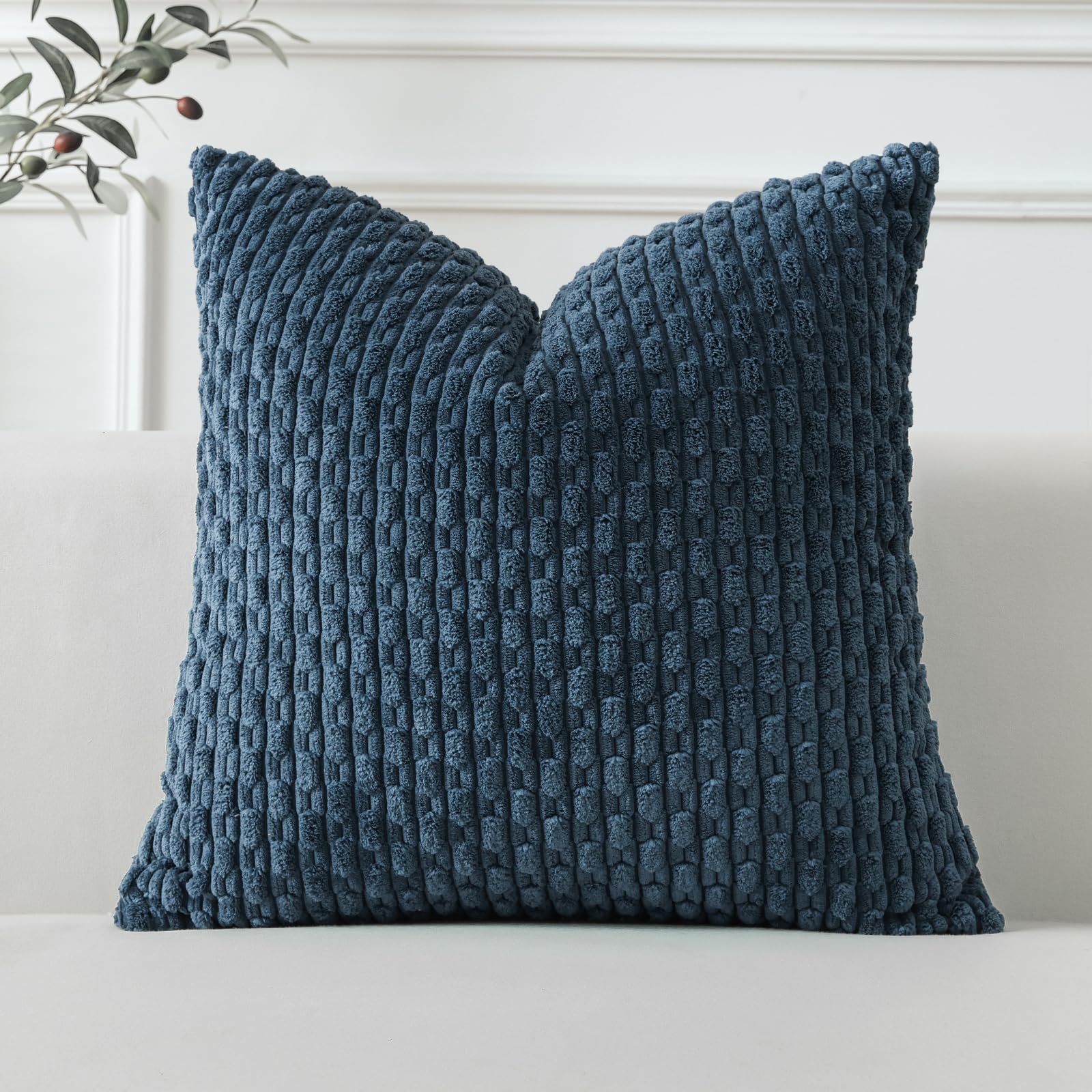 Sungeek Set of 1 Blue Soft Corduroy Decorative Cushion Cover Boho Striped Throw Pillow Cover for Sofa Couch Living Room Patio Farmhouse Home Decor Pillowcase 60x60cm โ image 1