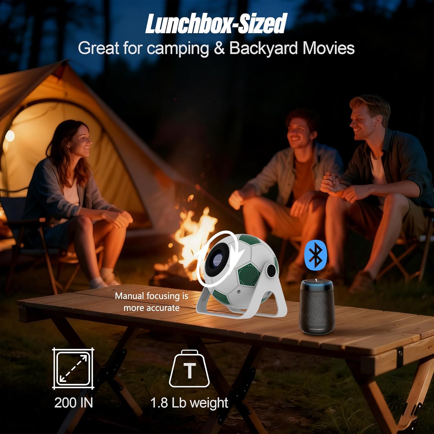 Portable Projector, 1080P Full HD and 400 Lumens, Android 15 Smart Projector with Auto Keystone Correction, 120° Adjustable, RinTinTin Football Design for Bedroom, Outdoor Camping, Home Theater