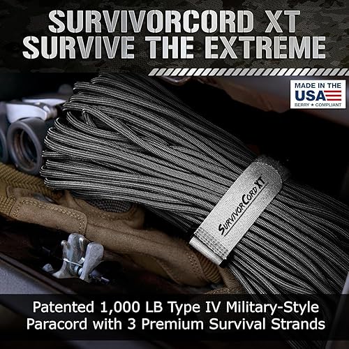 Miniatura 2 de Titan Survival Paracord patentado de supervivencia de 1000 libras, fabricado en Estados Unidos, cuerda de estilo militar 750 con encendedor, línea