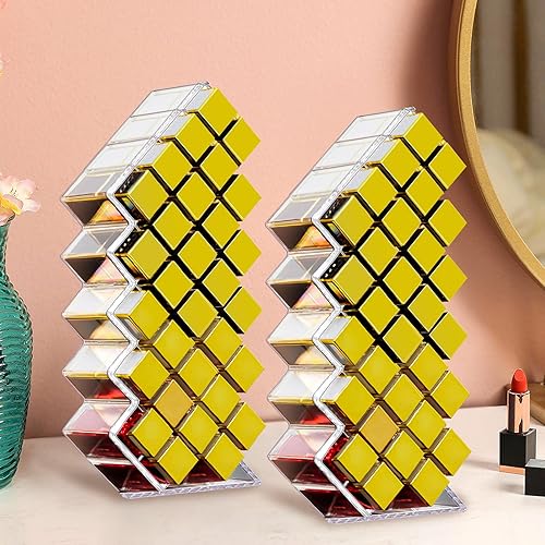 Miniatura 7 de Hoolerry Paquete de 4 soportes de acrílico para lápiz labial, 112 ranuras transparentes, organizador de brillo de labios apilables, torre de lápiz